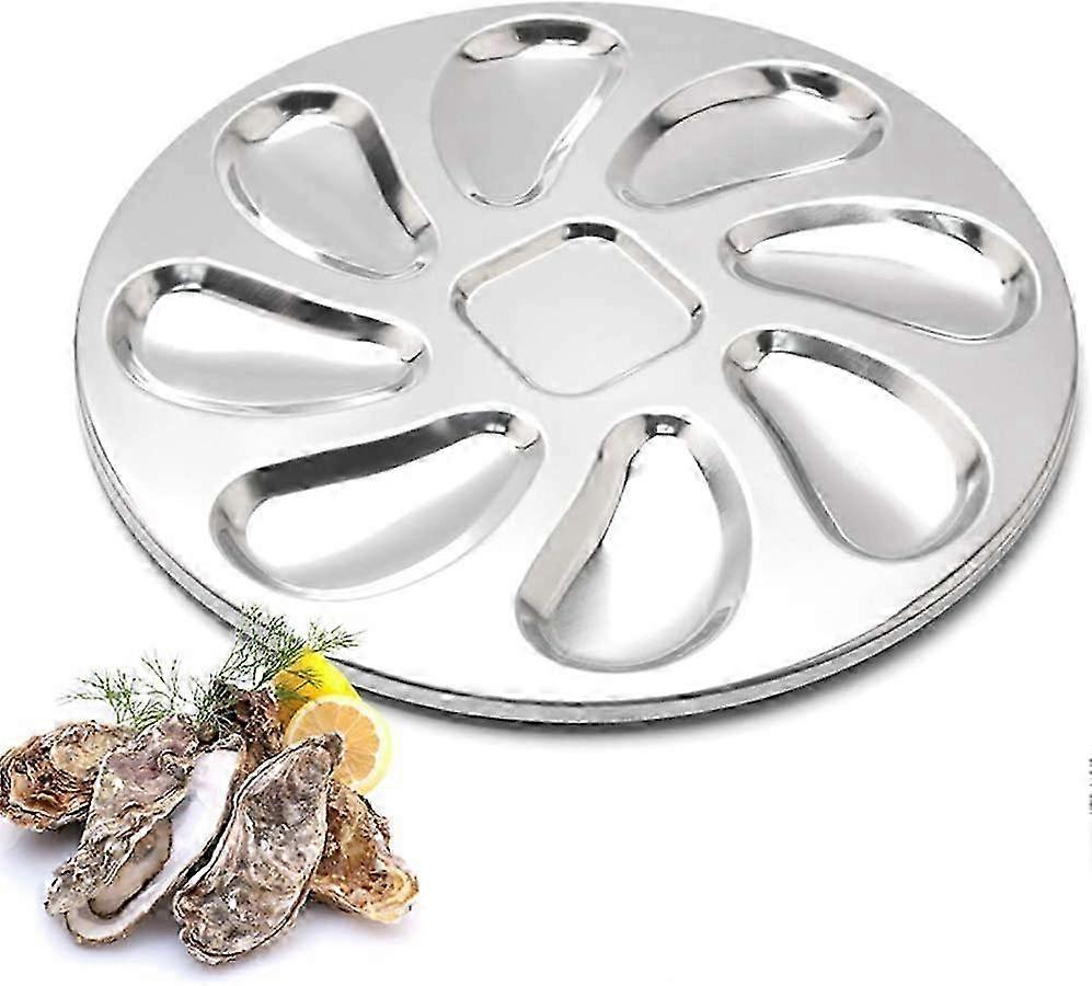 Kitchen Stainless Steel Oyster Serving Platter, Silver, 8-Well