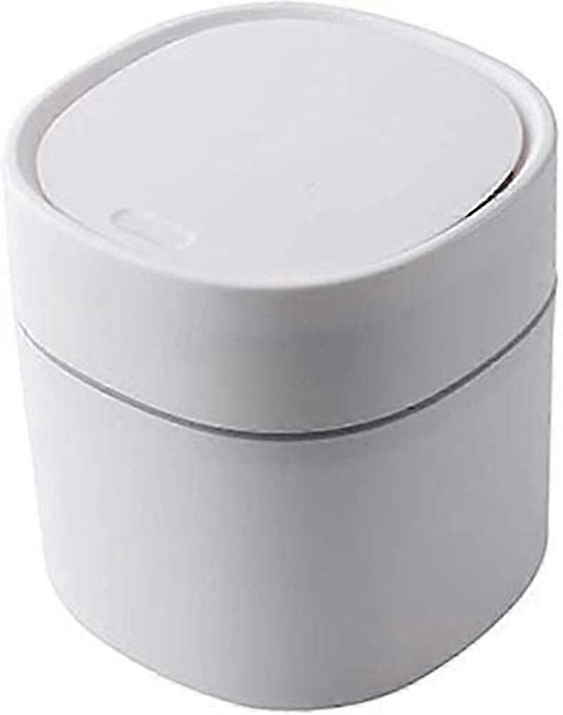 Household Desktop Mini Plastic Trash Can with Lid (White) 1 Pieces