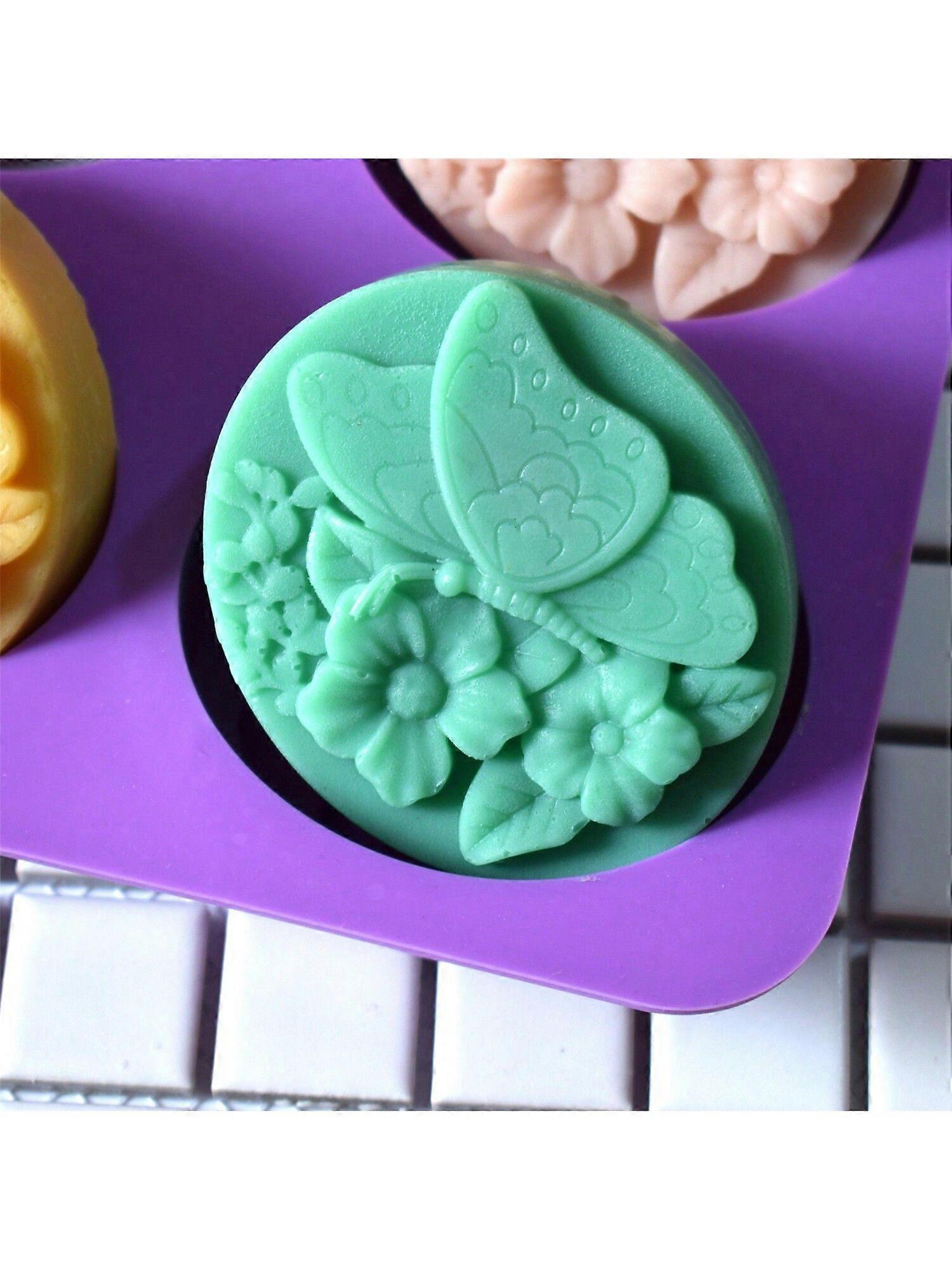 עיצוב פרפר 4 חללים תבנית סיליקון, עובש סיליקון סבון בעבודת יד מתאים לסבון בעבודת יד, נרות ופרויקטים מלאכה אחרים, חומר מעובה, 