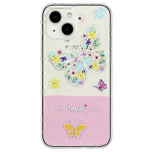 For iPhone 15 Bronzing Butterfly Flower TPU Phone Case