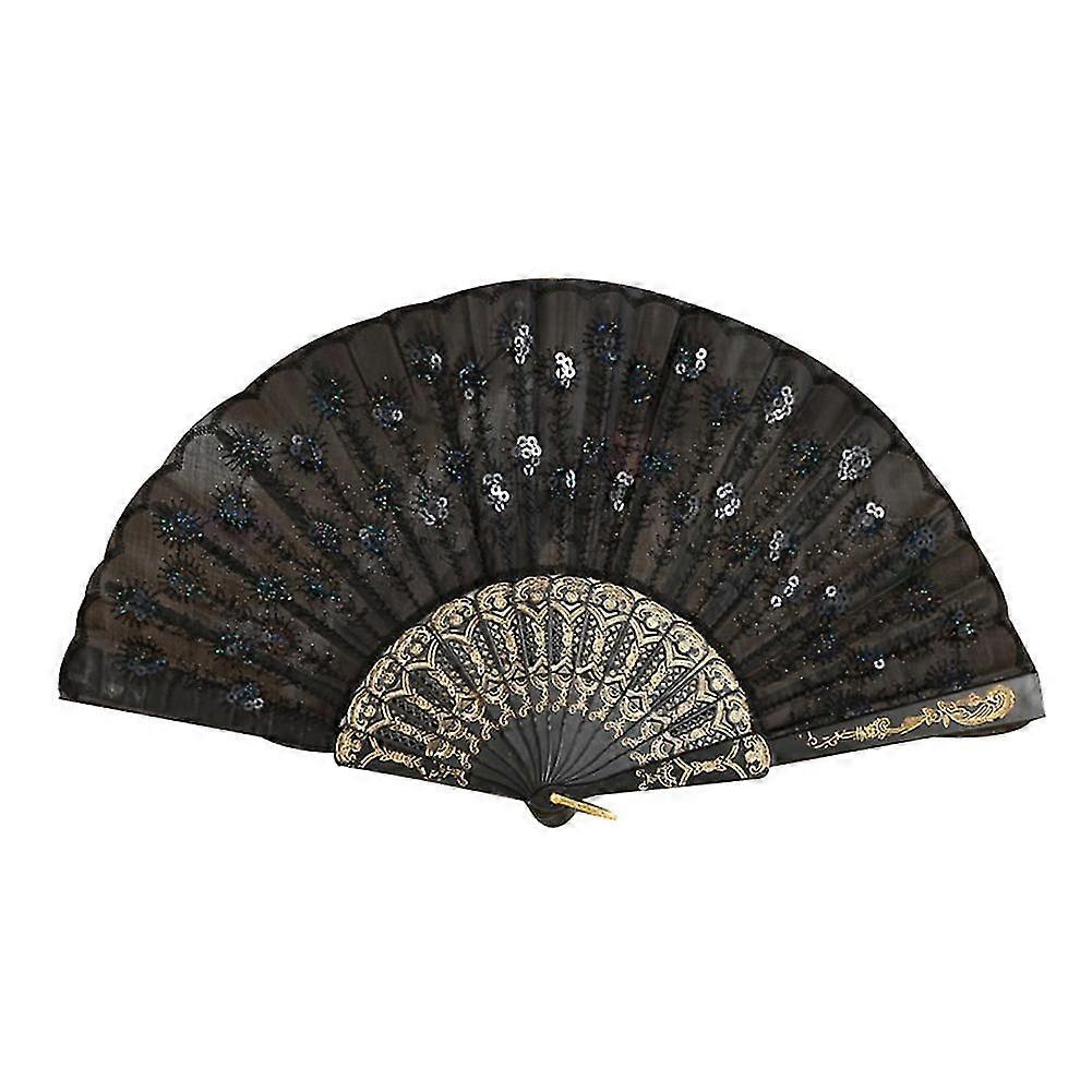Peacock Tail Sequin Pattern Handheld Folding Fan Crafts Wedding Party Home Decor