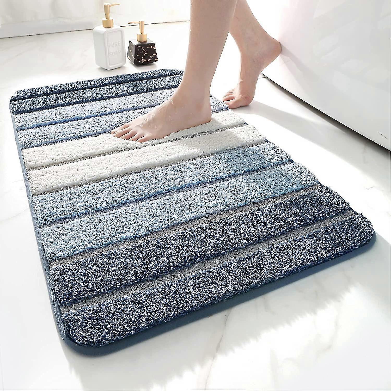 Bath Mat 40 x 60 cm Non-Slip Bathroom Mat Super Absorbent Water,Machine-Washable,Microfiber Absorbent Bathroom Floor Mat,Blue