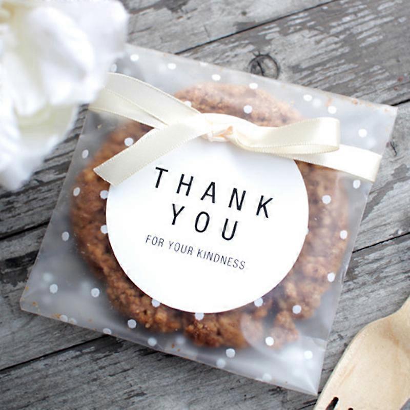 100pcs Self Adhesive Dot Print Plastic Cookie Bags Clear Biscuit Candy