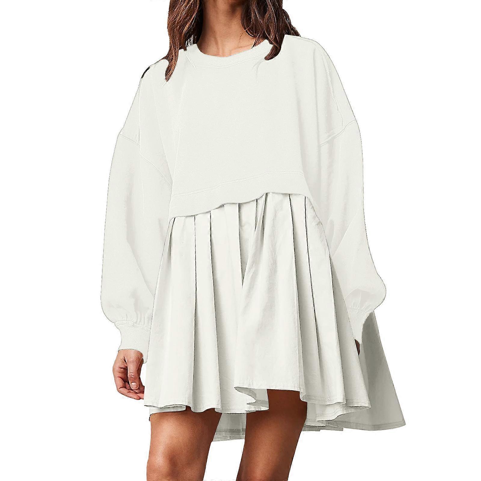 Sweatshirt Dress Autumn and Winter Women's Dress Solid Colorblocking Loose Pleated Dresses