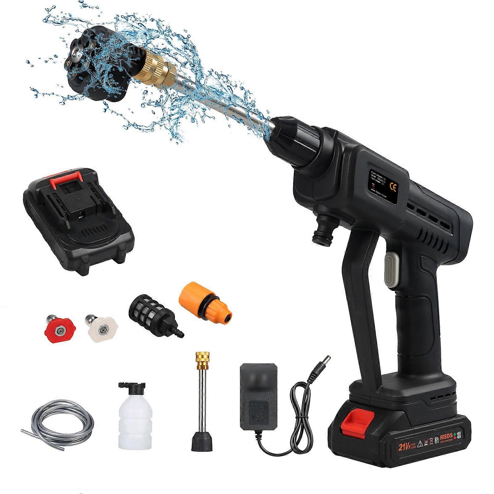 Cordless Power Washer 350W High Power Washer Machine with 6in1 Spray Rechargeable Battery for Car Fence Floor Cleaning Watering with Toolbox MK294