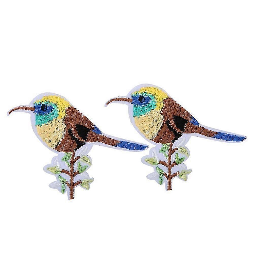 2pcs Cute Bird Embroidery Applique DIY Iron On Patch for Clothes Bag Accessories(Flower Bird 2)