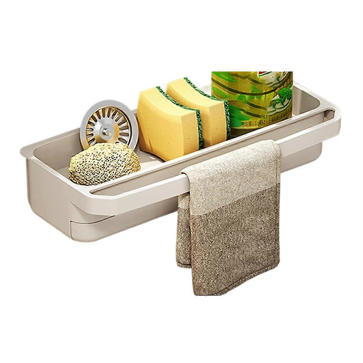 Kitchen Sink Organizer Rack,Expandable Self-Draining Shelf for Sponge,Faucet Storage, Soap Drainer with Design B