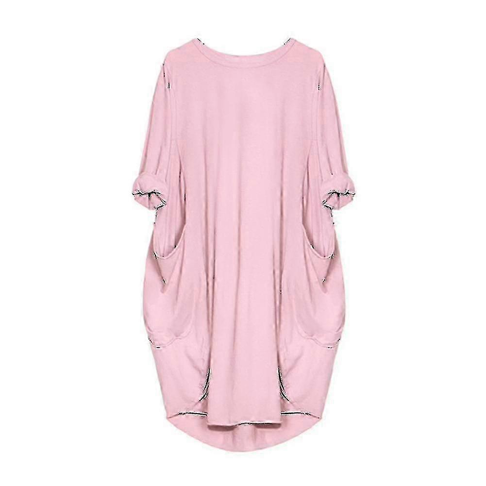 1009919900943Femmes Grande Taille Longue Eeve Robe Midi Ample Avec Poches f26