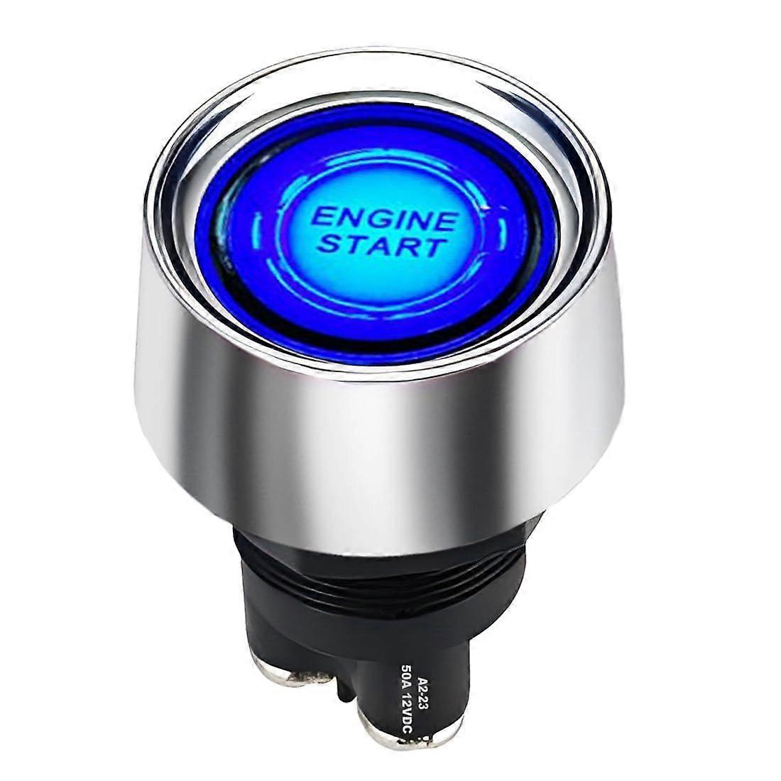 20mm DC12V 50A Car Start Button Engine Start Switch Ignition Switch Blue LED OFF-(on) 3P SPST