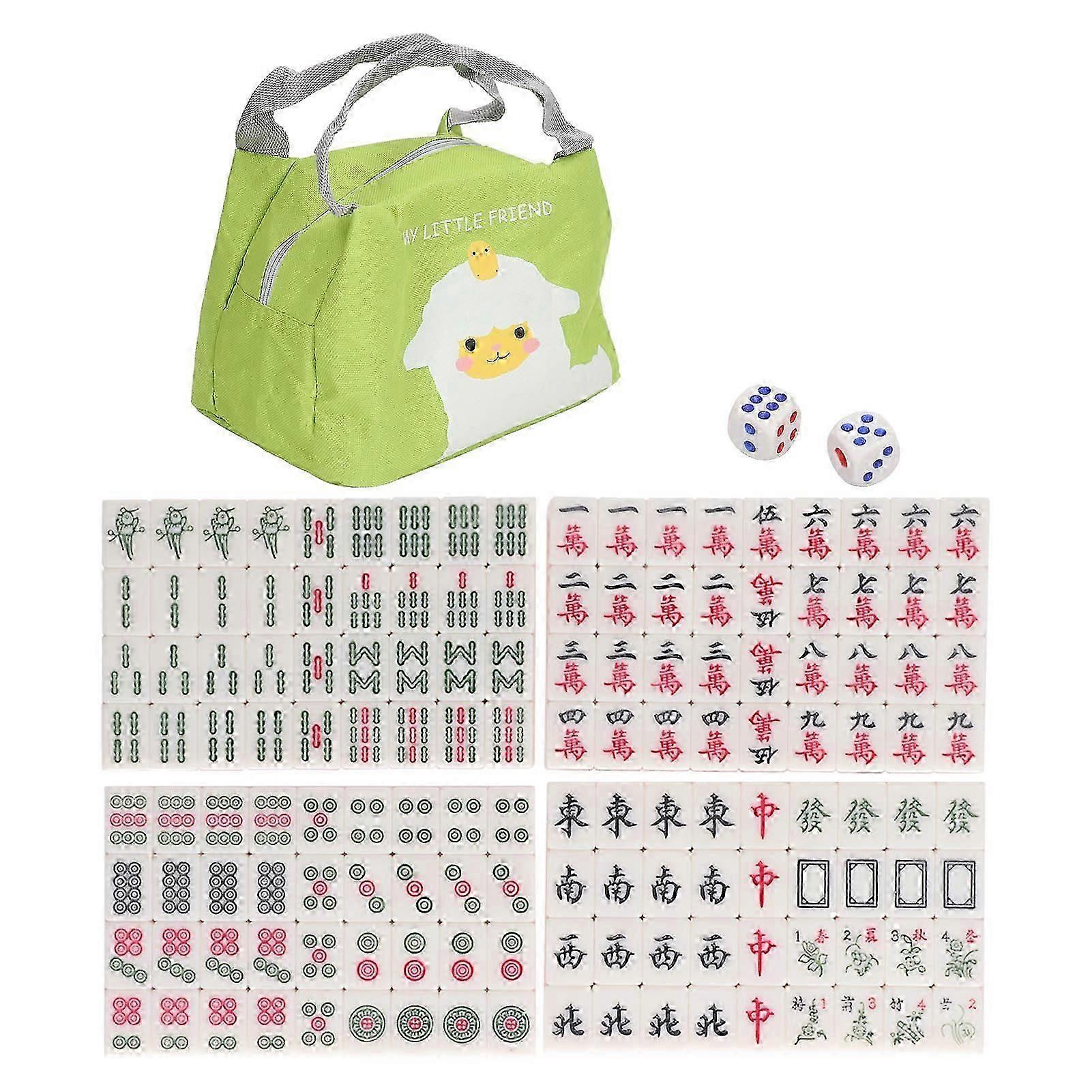 Small Chinese Mahjong Toy Clear Pattern Traditional Mahjong Game Toy for Home Dormitory Green