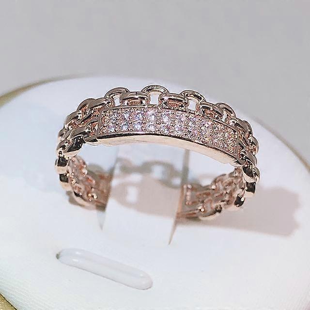 925 Sterling ezüst Pop platina rózsa arany fehér cirkon lánc dupla gyűrű mert női parti születésnapi ékszer ajándék