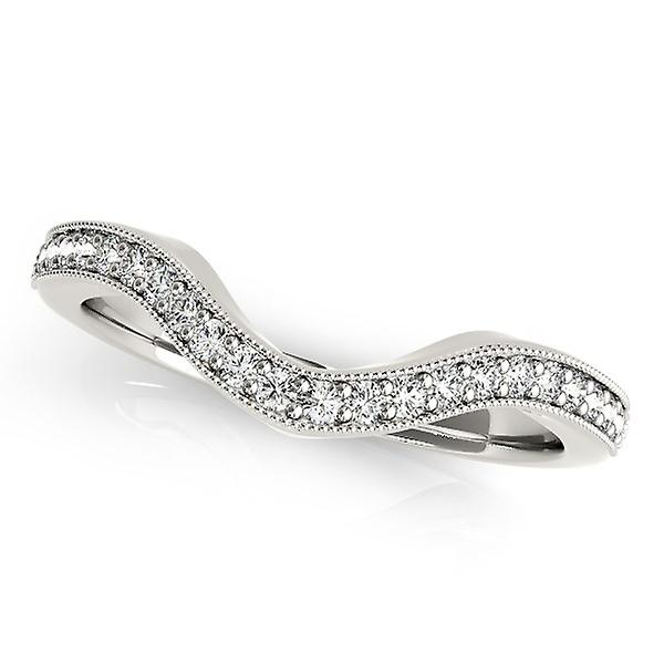 14k Weißgold Milgrained Border Curved Diamond Ehering 1/5 cttw