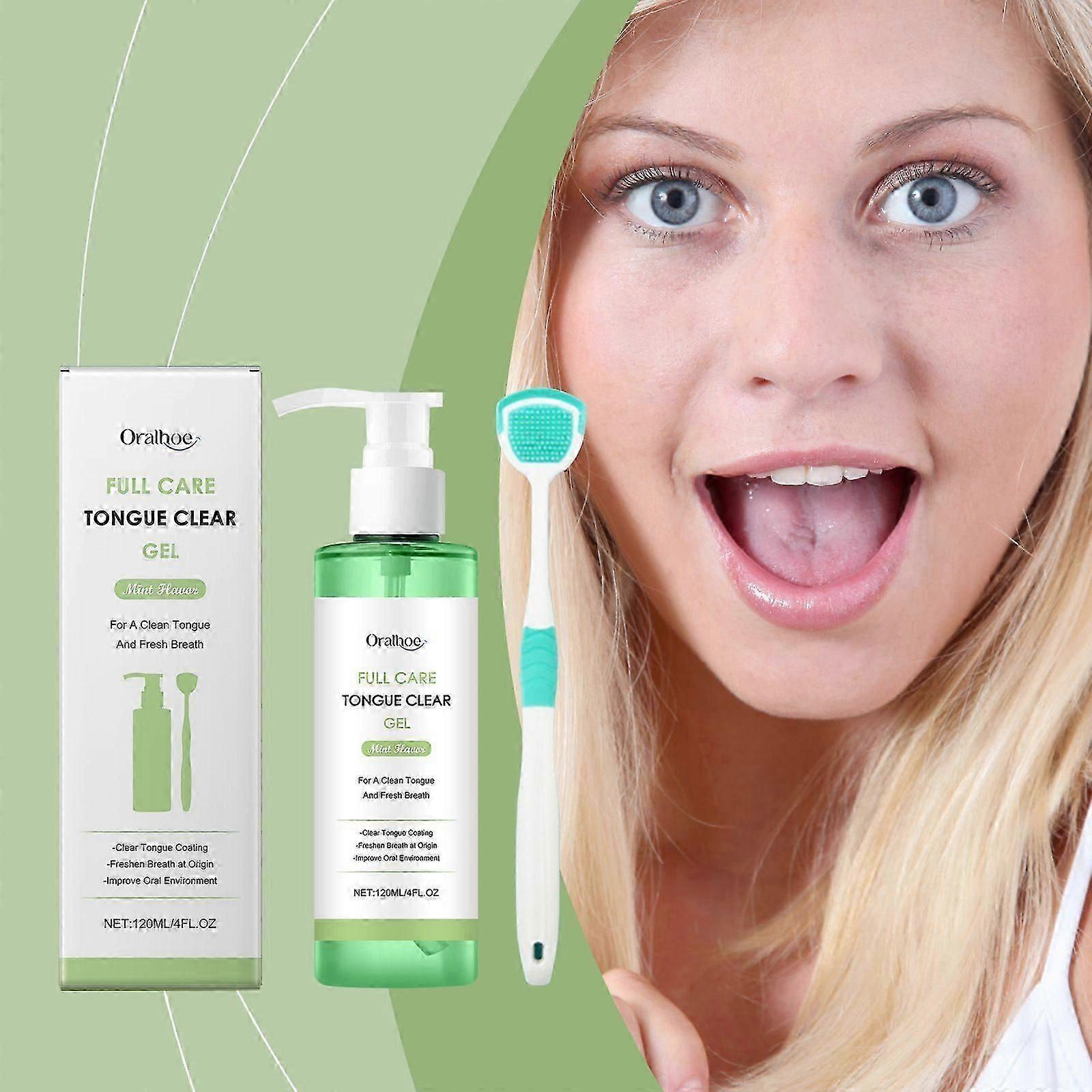 Tongue Cleaner Gel with Tongue Brush, Tongue Cleaning Gel Set, Mint Tongue Cleaner Gel Tongue Brush Kit For Oral Care, Removes Bad Breath