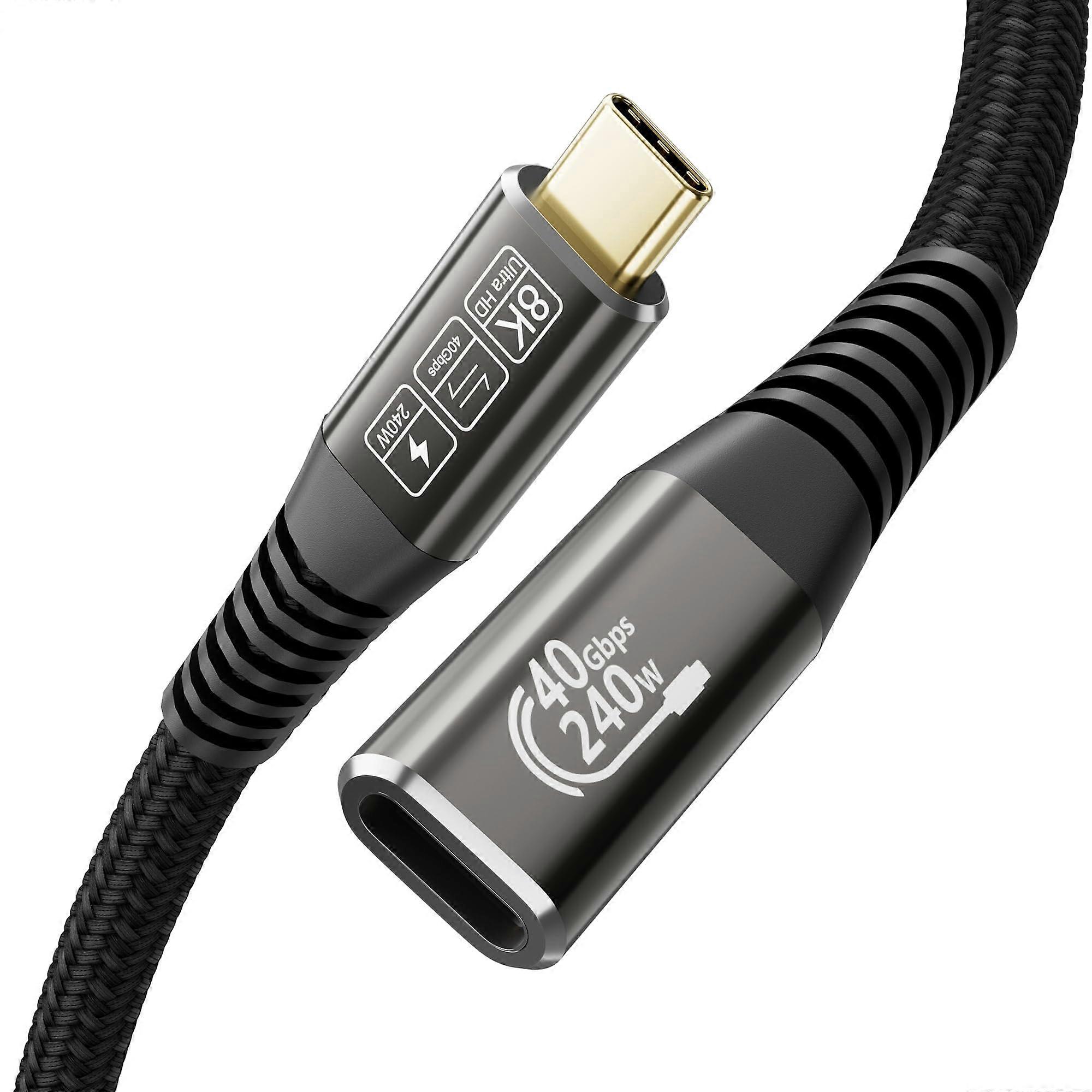 Ultra HD 8K@60Hz Extension Cable with 240W Charging and 40Gbps Data Transfer for External SSD and eGPU 1.65Ft