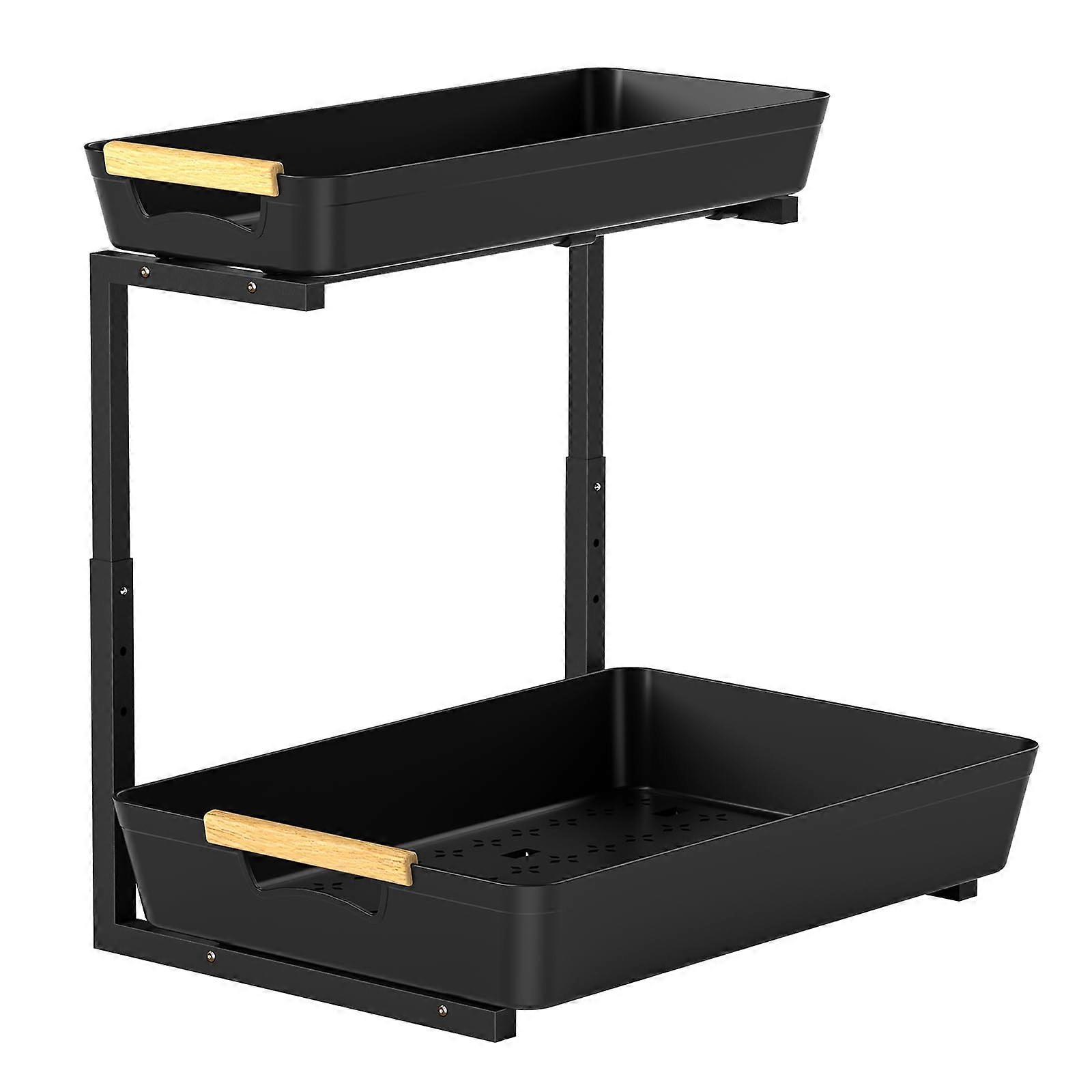 Under Sink Organizer 2 Tier Adjustable Height Storage Rack for Kitchen and Bathroom, Pull-Out Design, Space-Saving