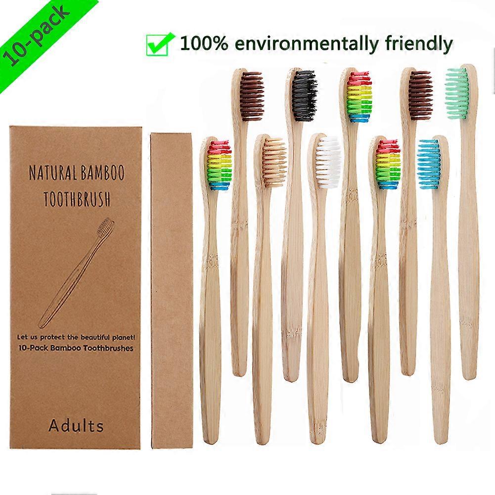 10 Pcs Bamboo Toothbrush Eco Friendly Soft Bristle Toothbrush Set