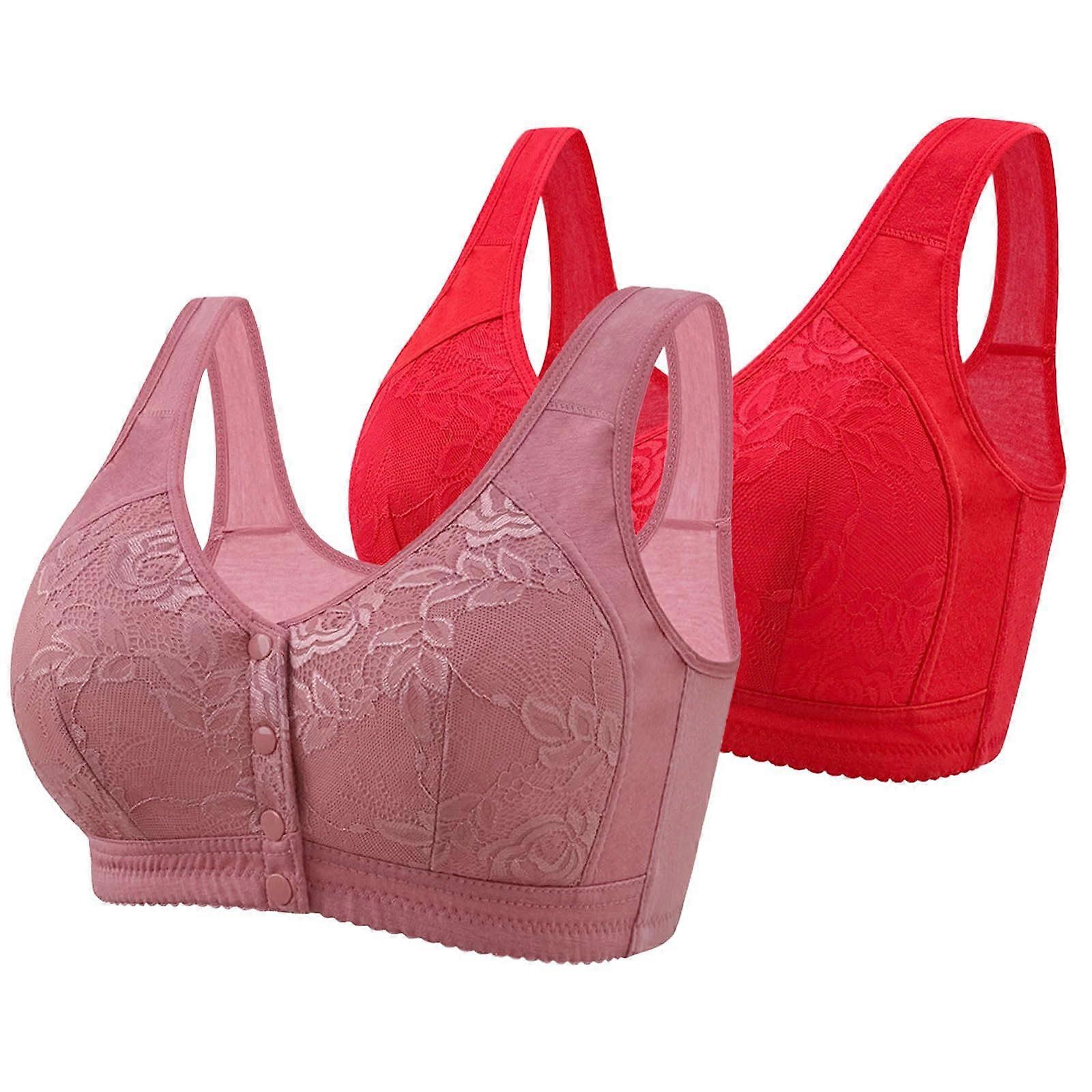 Cotton Set of 2 Wireless Lace Bralettes for Women Front Closure Comfortable Adjustable Straps