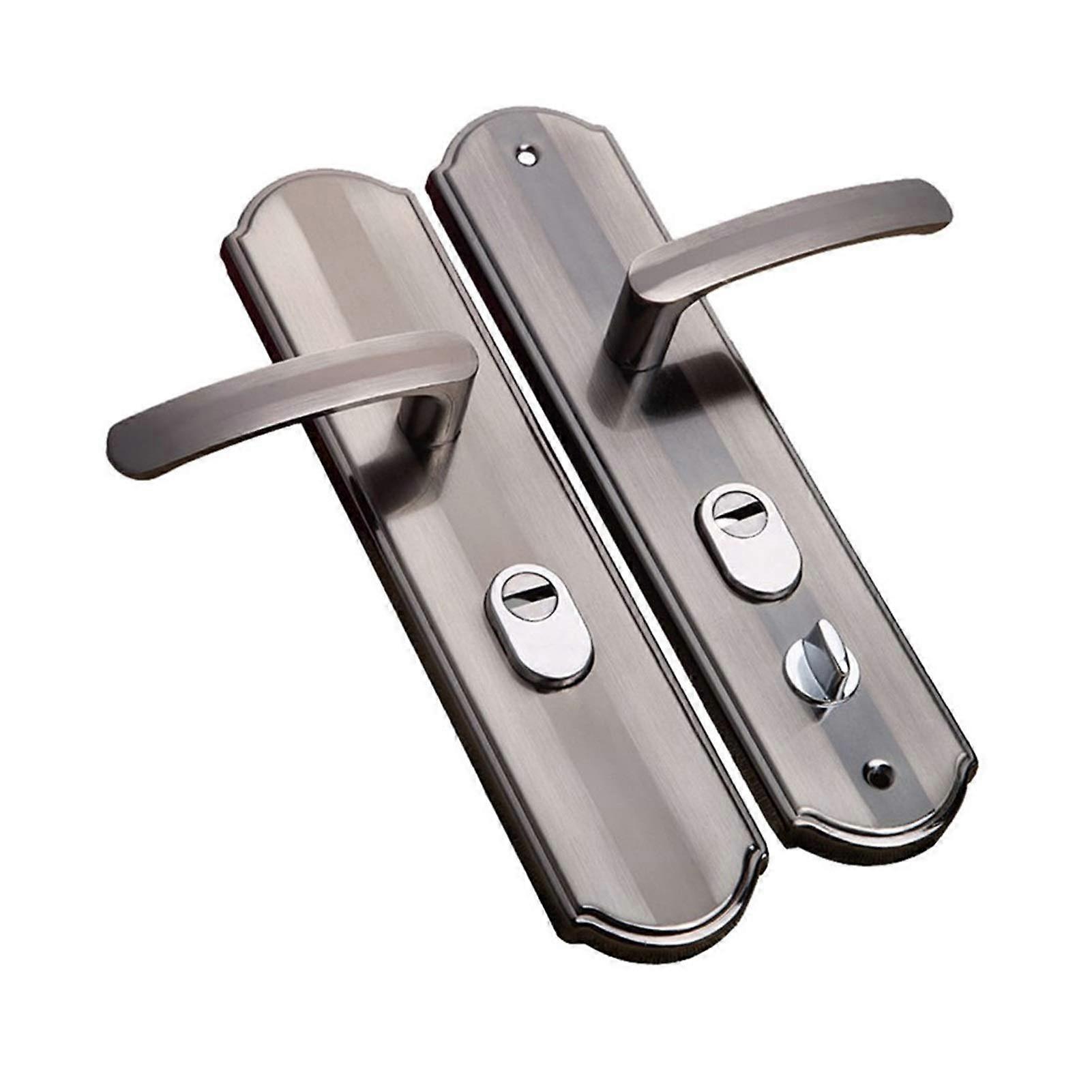 Aluminium Alloy Door Handle Pair for Security Doors, Thickened Silver Lock Panel, Universal Household Hardware