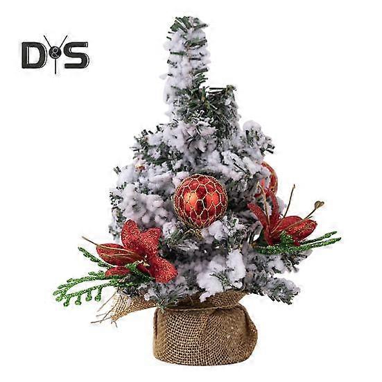 圣诞树装饰品迷你人造雪花圣诞树与球花家庭办公室教室桌面装饰