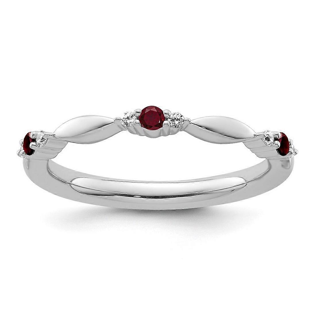 2mm 14k White Gold Stackable Created Ruby and Diamond Ring-Stackable-Ring for Women - Ring Size: 5 to 8