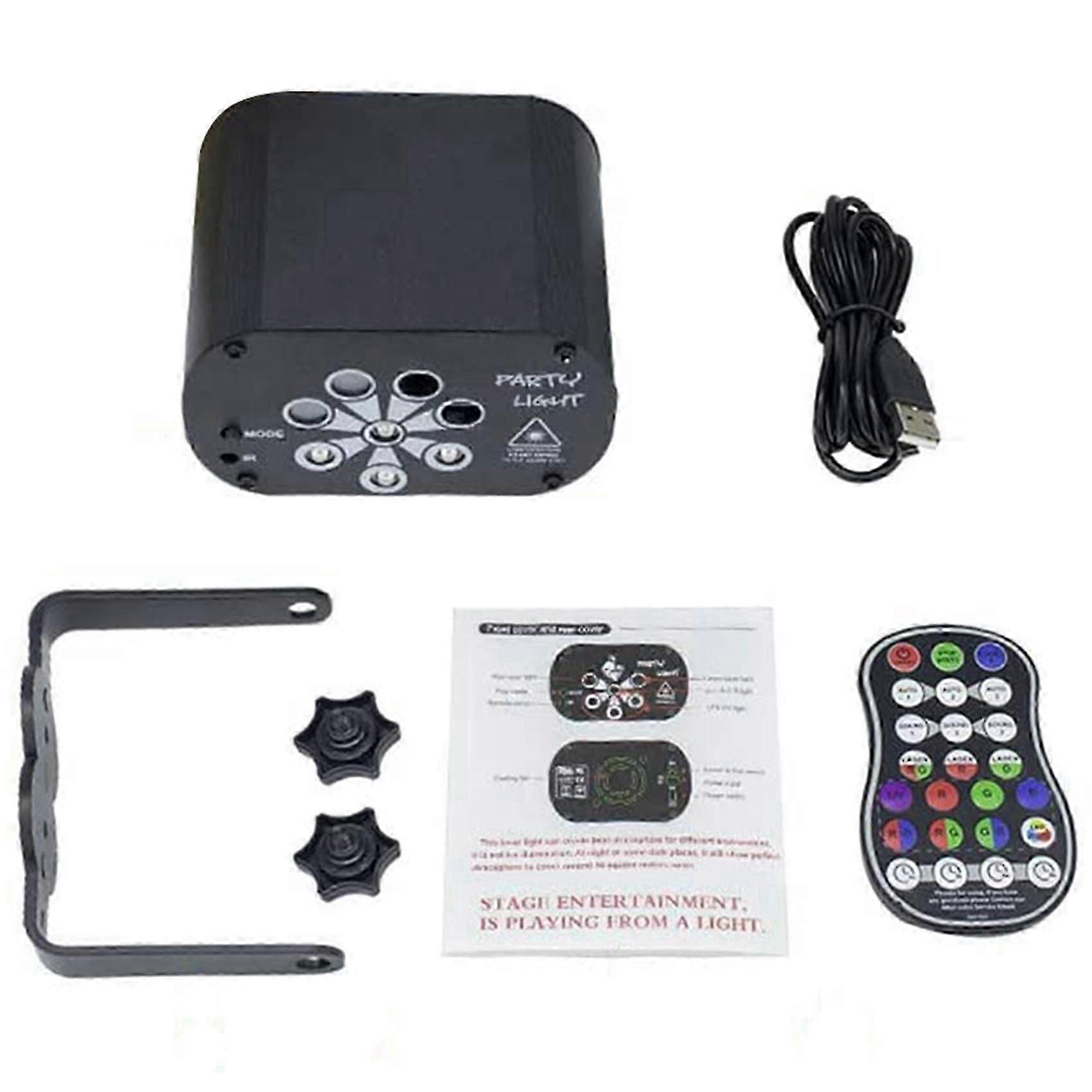 Effet d’éclairage de scène USB à distance 60 motifs RGB UV LED Projecteur laser 8 trous avec contrôle sonore automatique