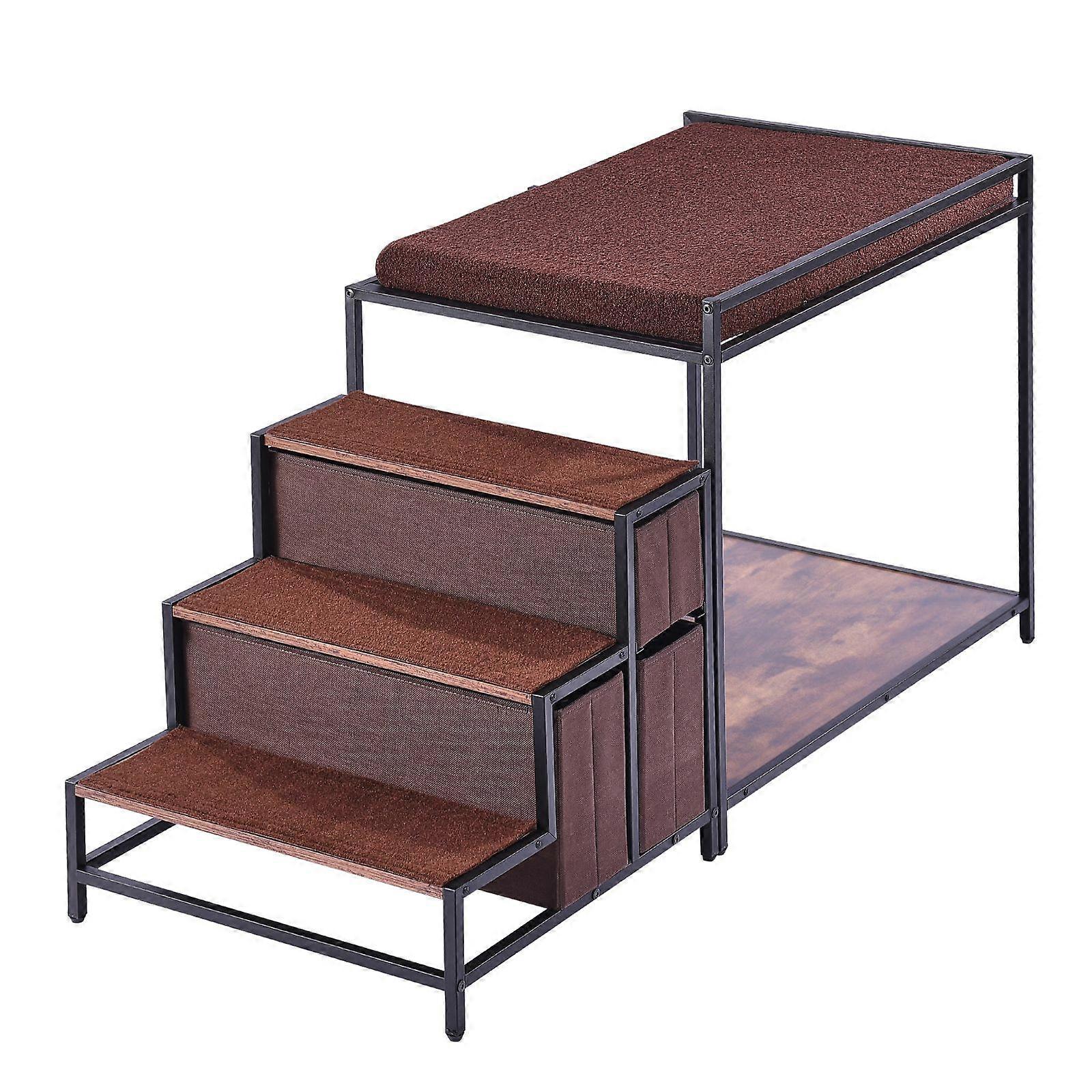 Pet Bunk Bed with Stairs, Multi-Level Bed Window Perch Dog Bedside Sleeper Couch, Pet Seat Platform for Medium Size Pet, Dark Brown