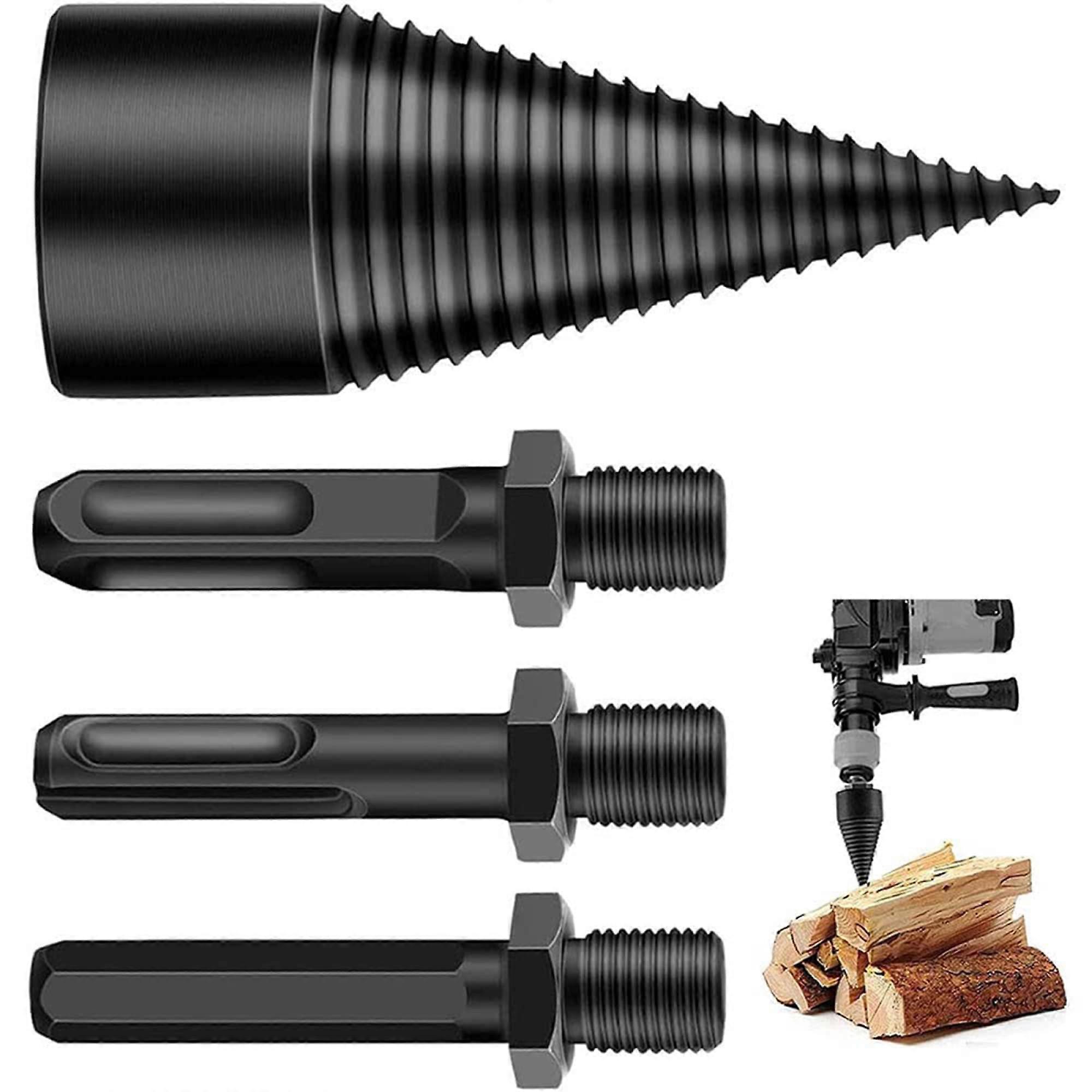 Splitting Wood Cone Drill Bit, Wood Splitter Drill Bit Kindling Splitting Cone Auger Firewood Breaker with 3 PCS Shanks for Electric Hand Drill / 42mm