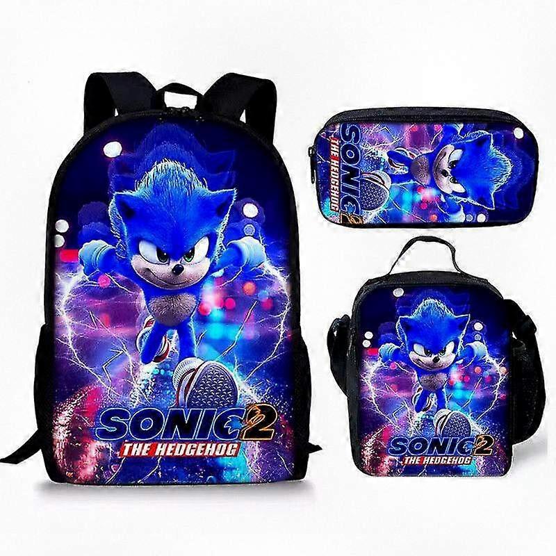 Sonic-teemainen kolmiosainen koulusetti - Animen inspiroima reppu, olkalaukku ja penaali lapsille ja faneille - Värikäs ja tukeva muotoilu
