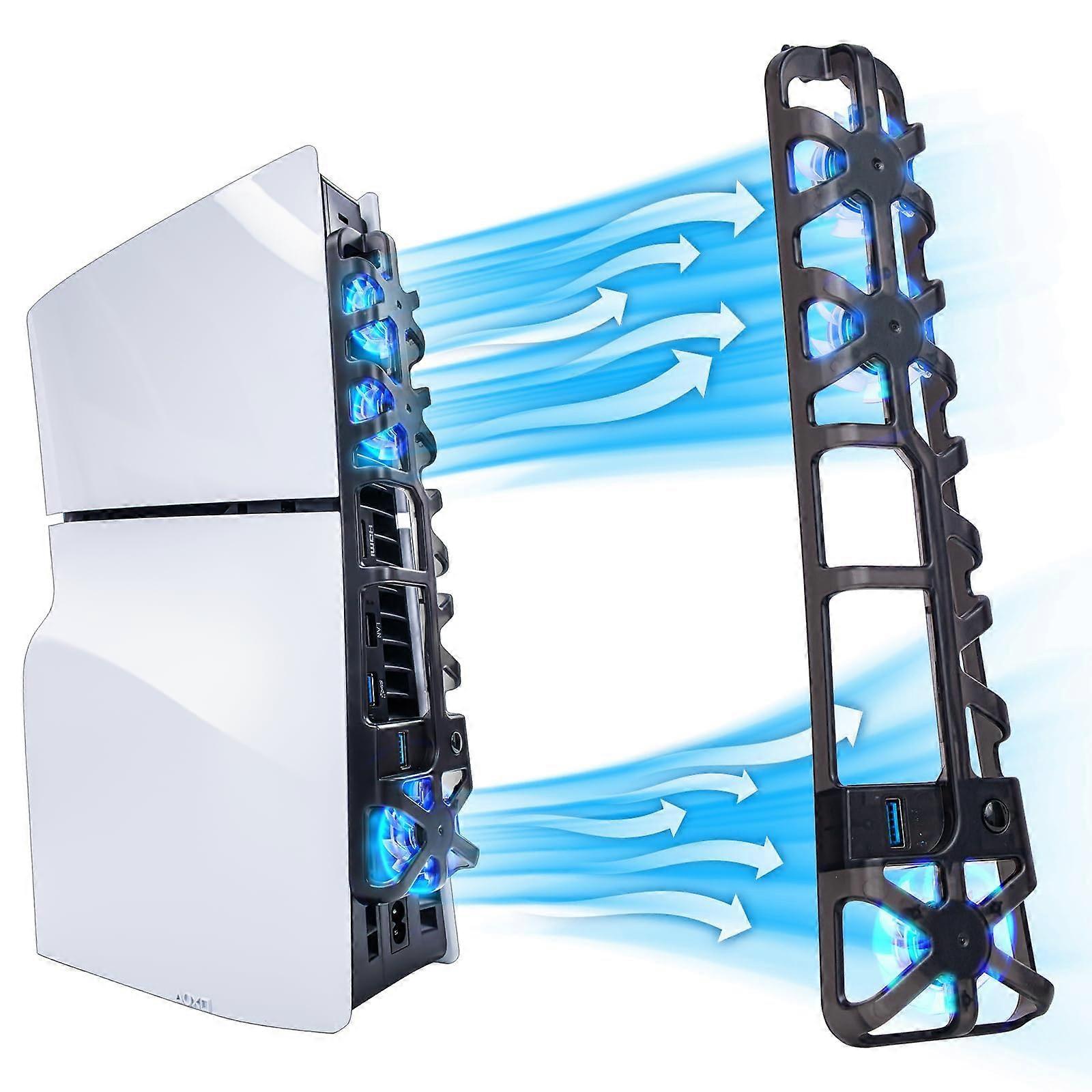 PS5 Slim Console Cooling Fan, Quiet LED Black Fan for Upgraded Slim Console, Horizontal Mount, Efficient Cooling System