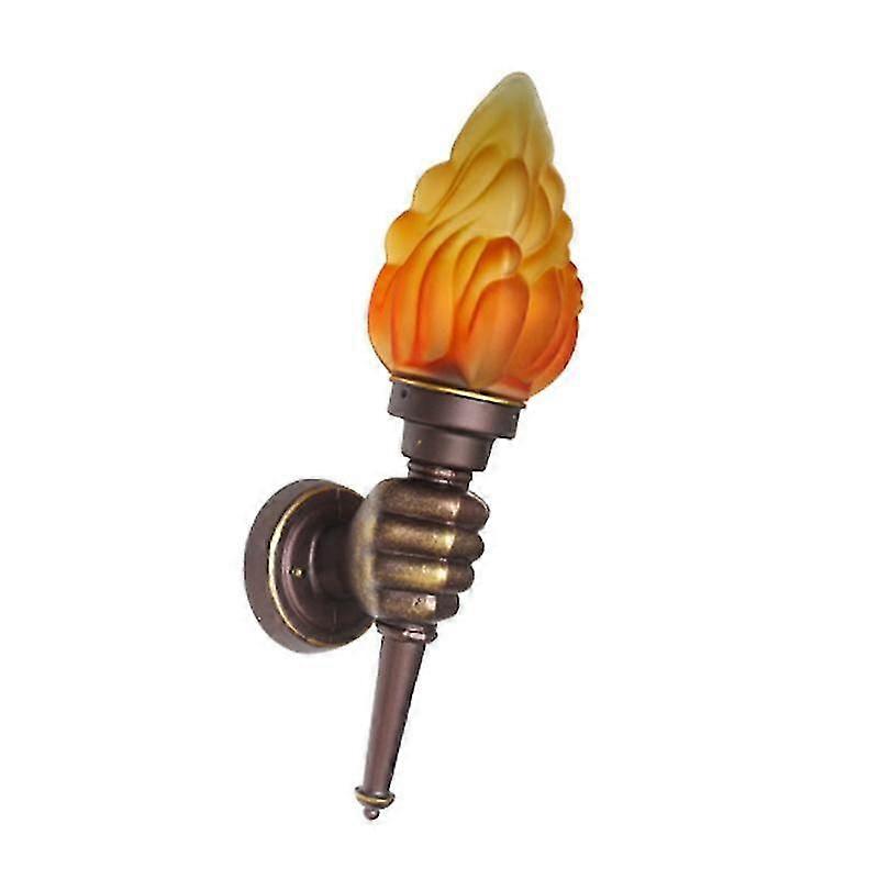 Vintage Wall Scone Light With Flame | Retro Simplicity Brass&Black Hand Torch Wall Light With Flame,