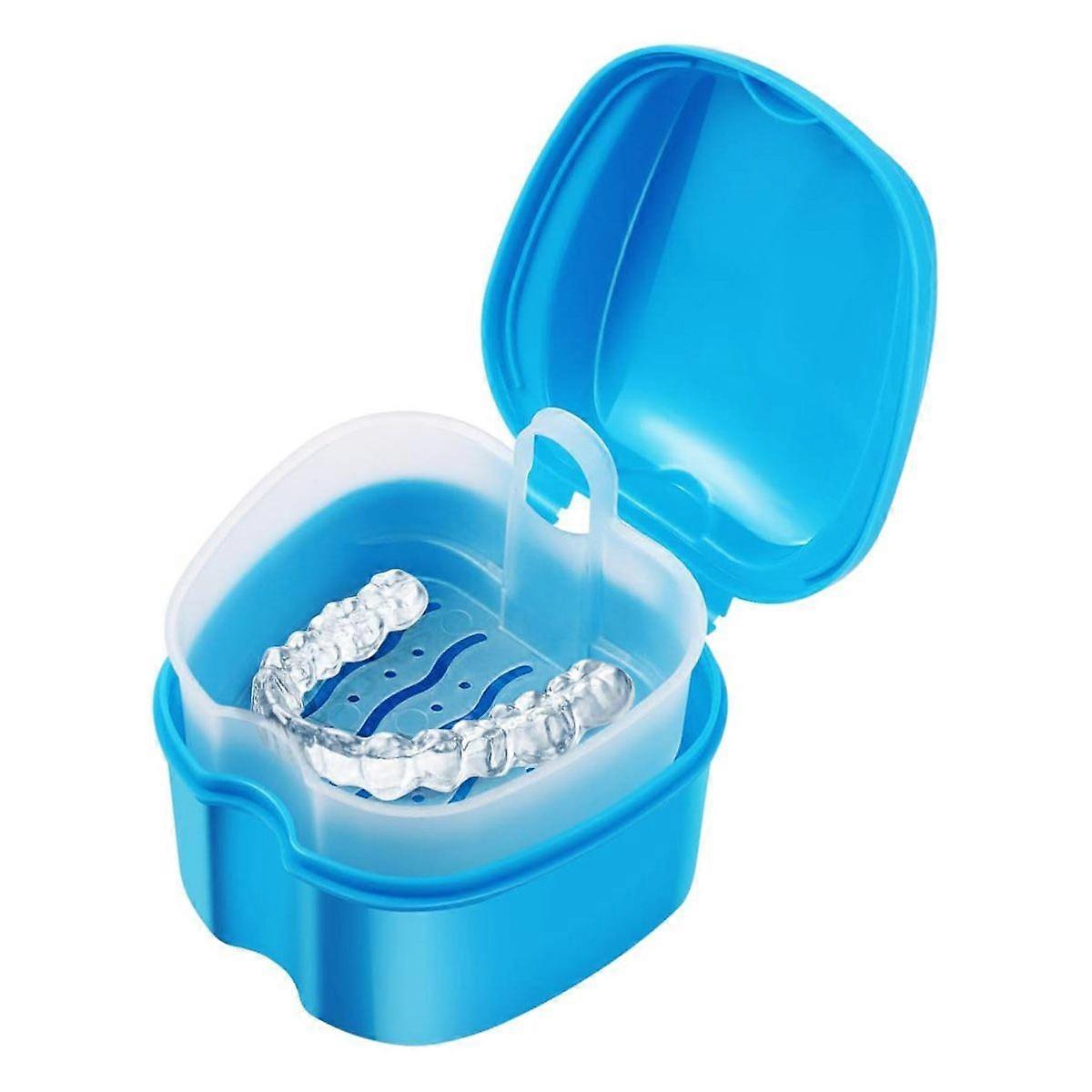 Denture Case, Denture Bath Box Case Dental Orthodontic Retainer, False Teeth Storage Case Box With Strainer