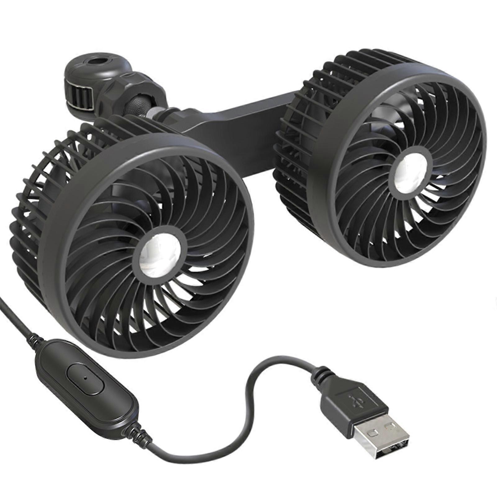 Car Fans, 12V/24V Car Cooling Fan with 360° Rotatable Dual Head 3 Speed Regulation Rear Seat Air Fan Multicolor