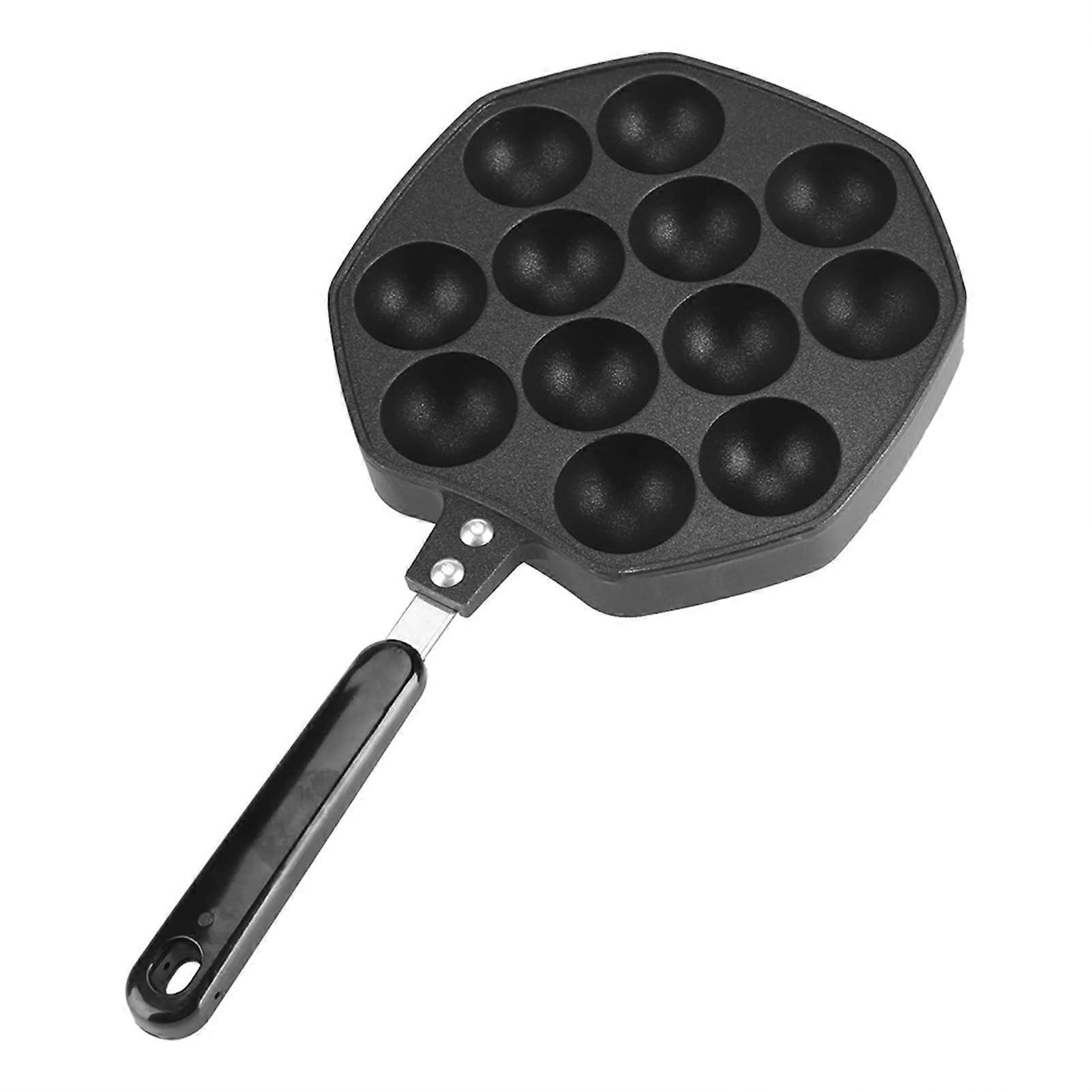 Takoyaki Pan 12Cavity Aluminum NonStick Takoyaki Maker Thickened Plastic Handle Cavity Diameter 4 cm