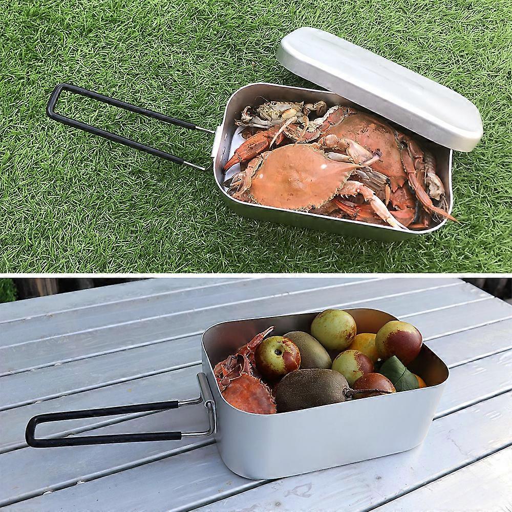 Portable Outdoor Lunchbox Aluminium Collapsible Camping Bento Box Lightweight Compact Design Retro Style Small Size Set of 3 with Steaming Rack and Fo