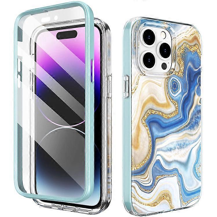 AHASTYLE WE13 Compatible For iPhone 14 Pro Max Case Pattern IMD PC+TPU Full Protection Cover Built-In Screen Protector