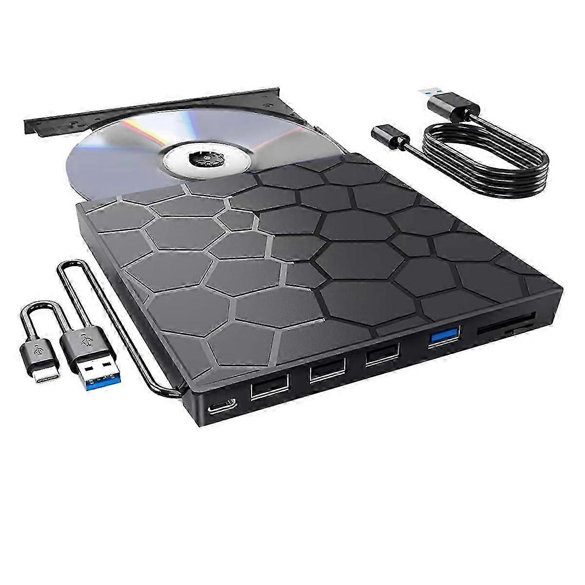 External CD/DVD Drive Player, 7 in 1 USB 3.0 CD/DVD-ROM +/-RW CD Burner for Laptop Desktop , 11/10/