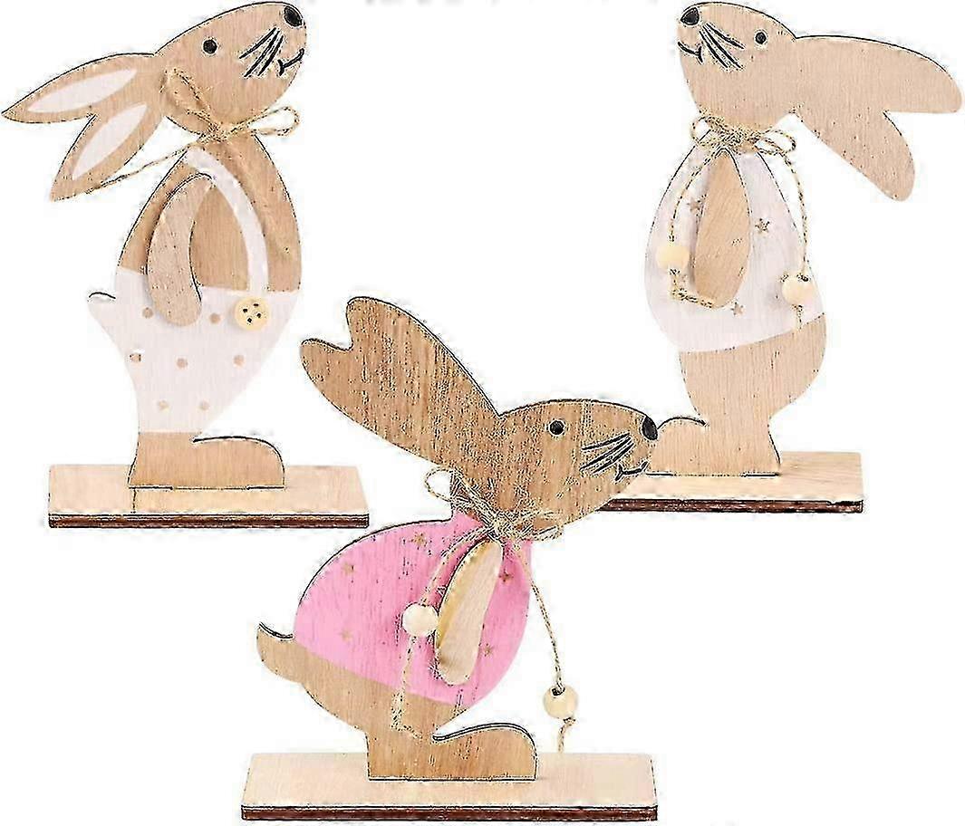 Easter Bunny Decorations, 3pcs Wooden Easter Bunny Decor for Easter