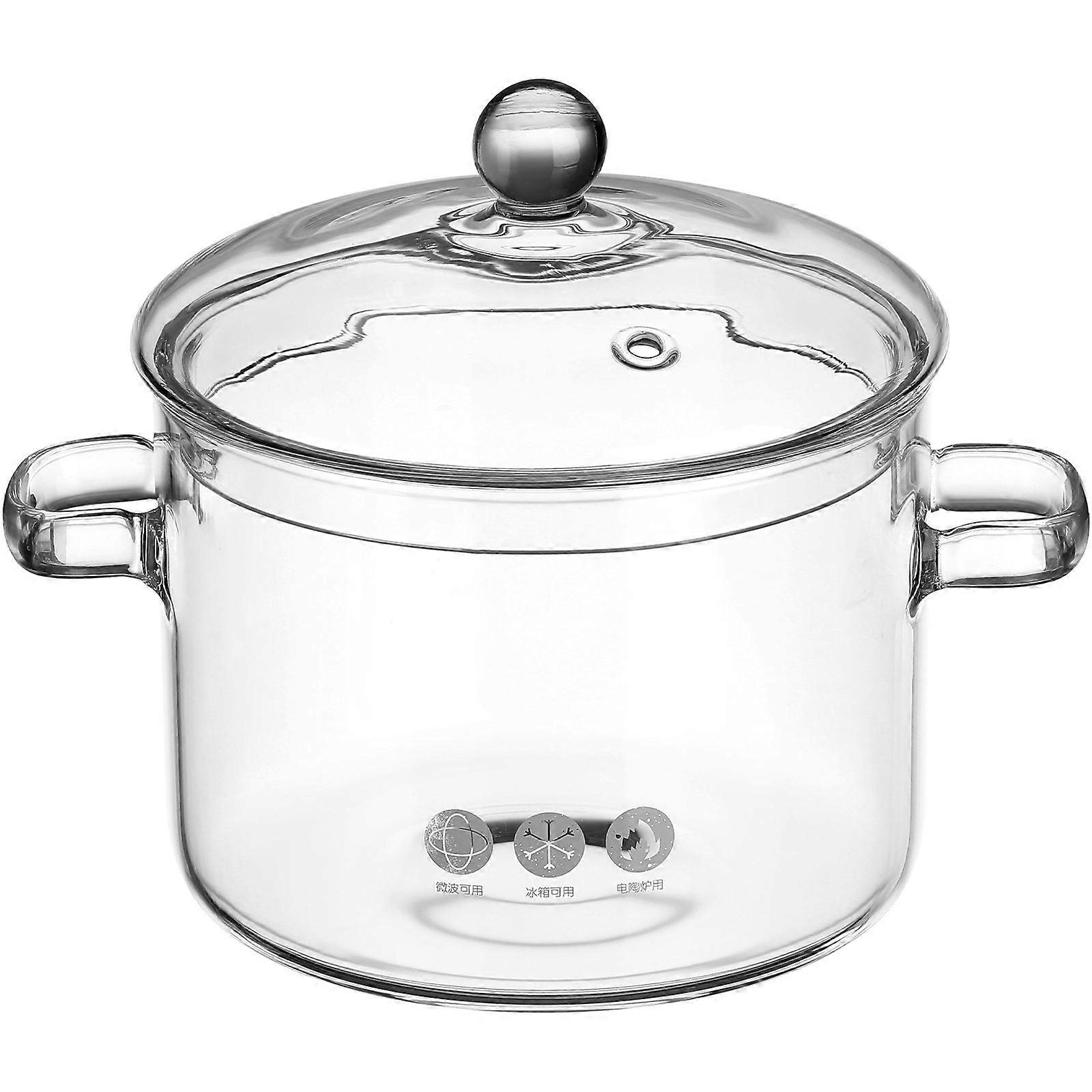 Heat Resistant Borosilicate Glass Soup Pot with Lid, Double Handle Cooking Container for Ceramic Stove and Noodle Preparation