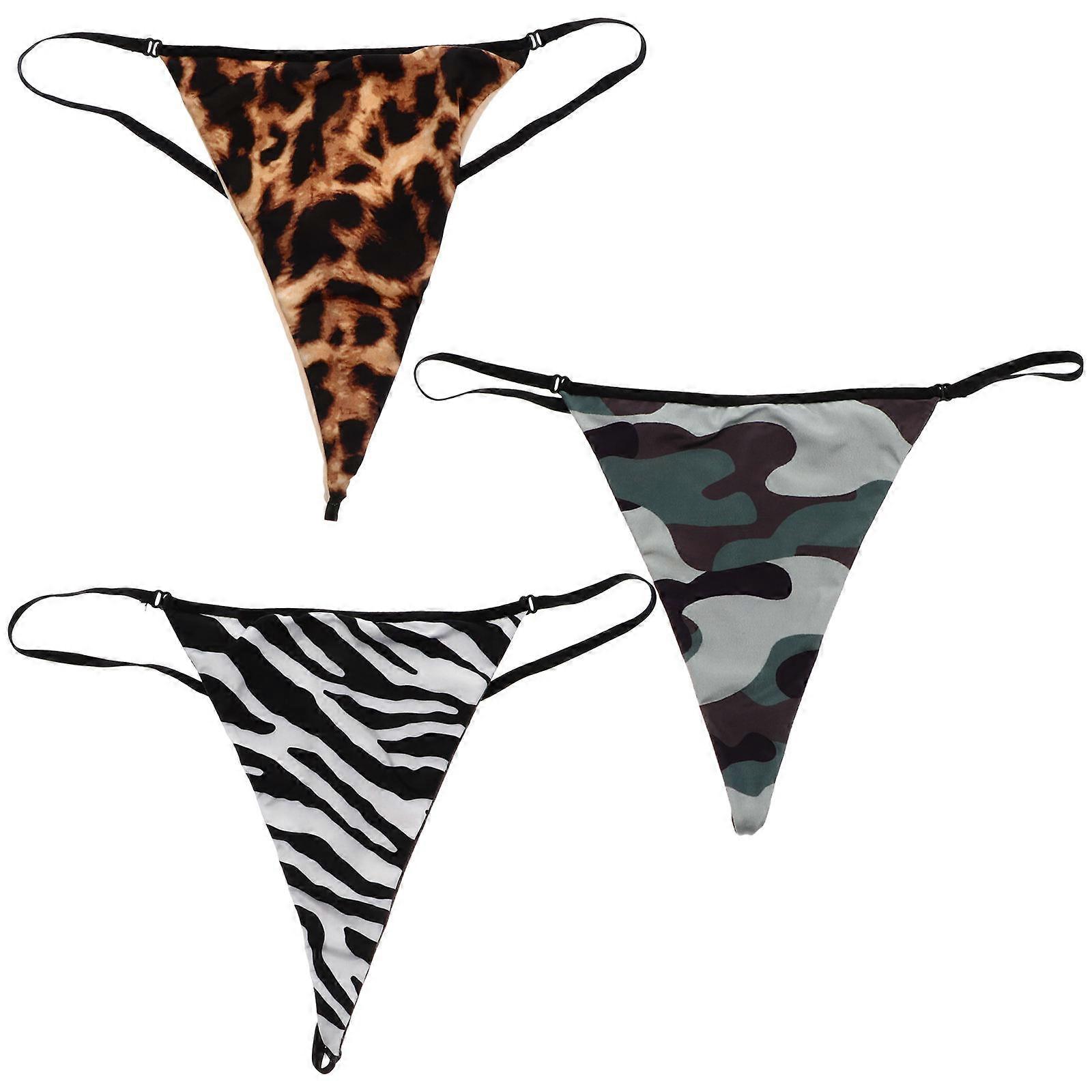 Woman Underwear T-Back Pants Breathable Comfortable Stretchy Light Leopard Daily Wear 3Pcs