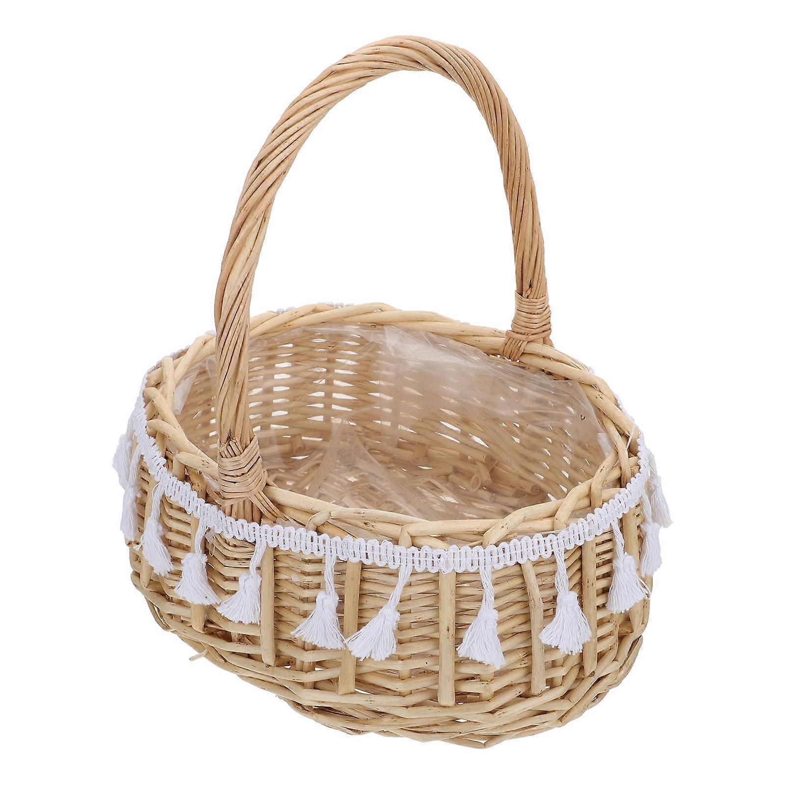 Portable Woven Rattan Flower Basket for Outdoor Camping Picnic Use – Elegant Storage Container for Flowers Fruits and Decorations