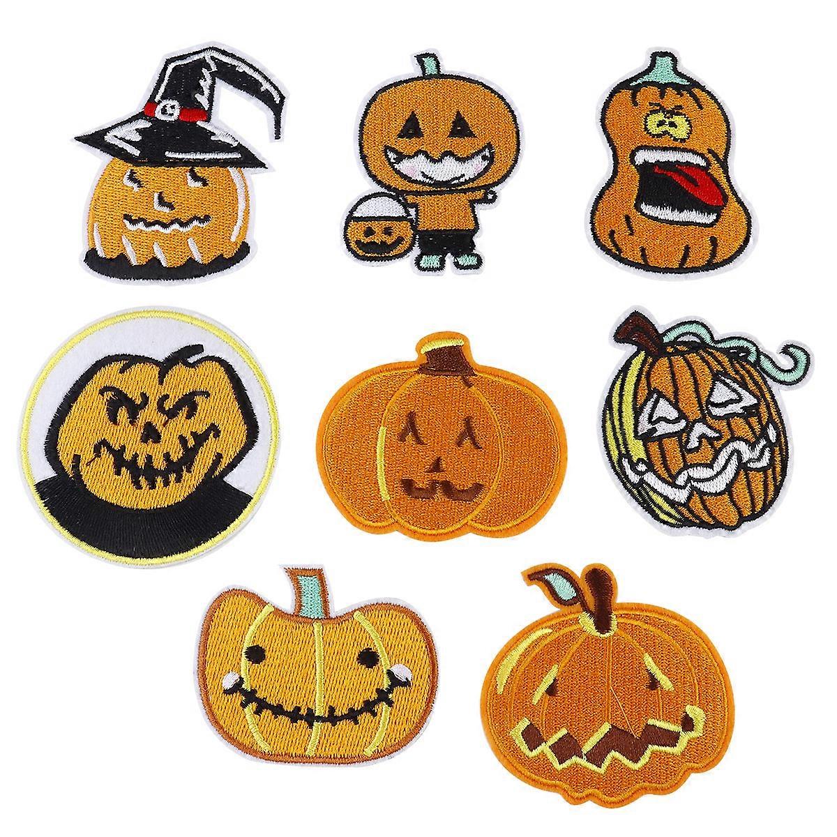 Pumpkin Embroidery Patches Halloween Parties Polyester Non-woven Cloth Hand-sewn 6.5x5.8cm 8Pcs