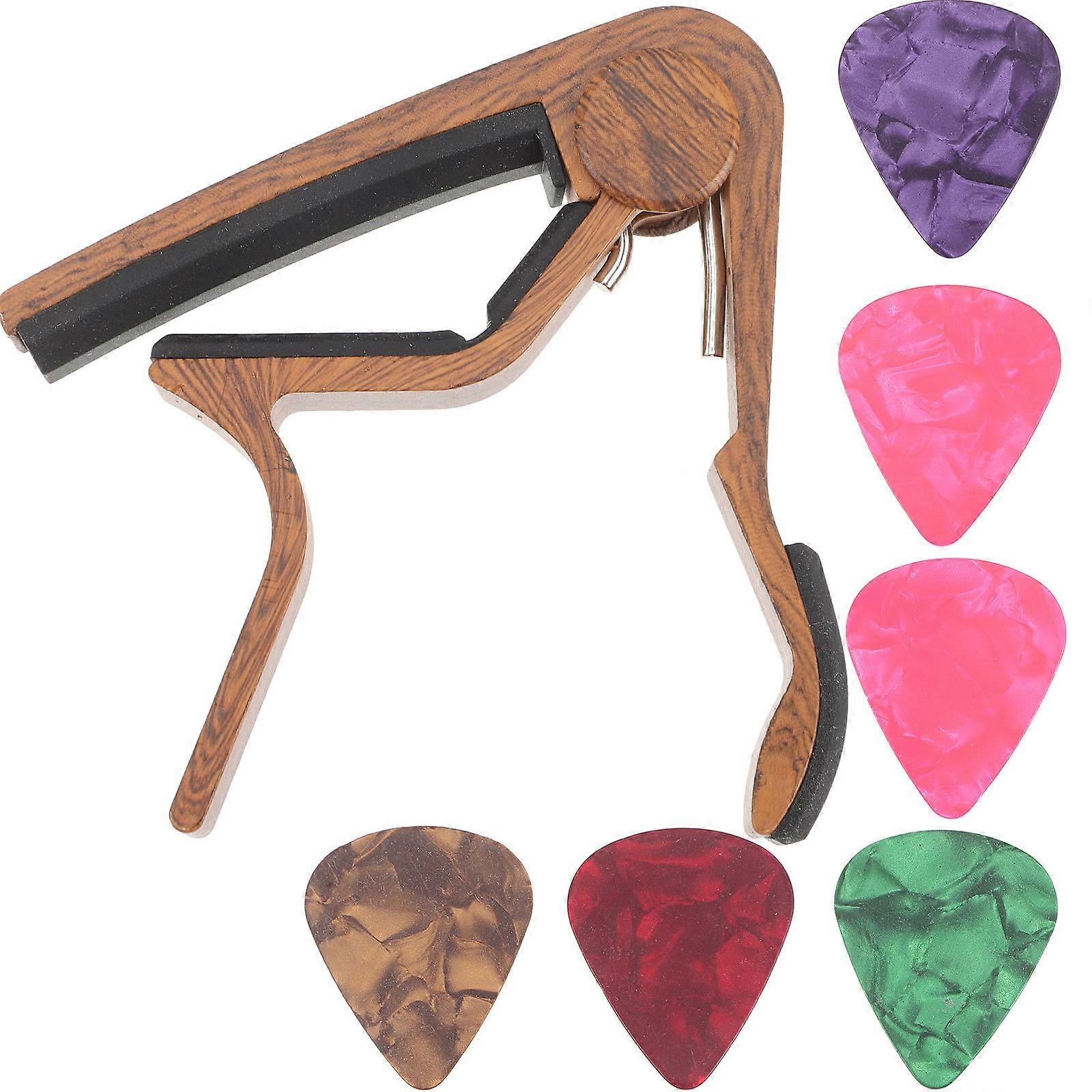 Guitar Capo with Picks, Portable Clip Accessory for Acoustic and Electric Guitars, Durable Design, Stable Pressure for Beginners and Music Teachers