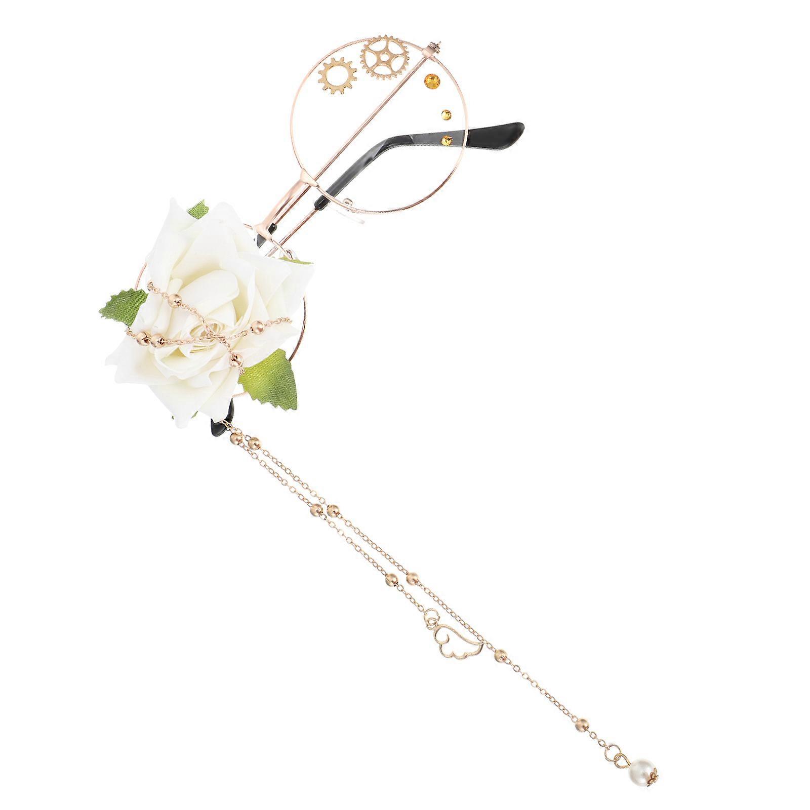 Steampunk Punk Lolita Glasses with Retro Chain and Rose Design – Lightweight Durable Eyewear for Cosplay, Halloween, and Party Events