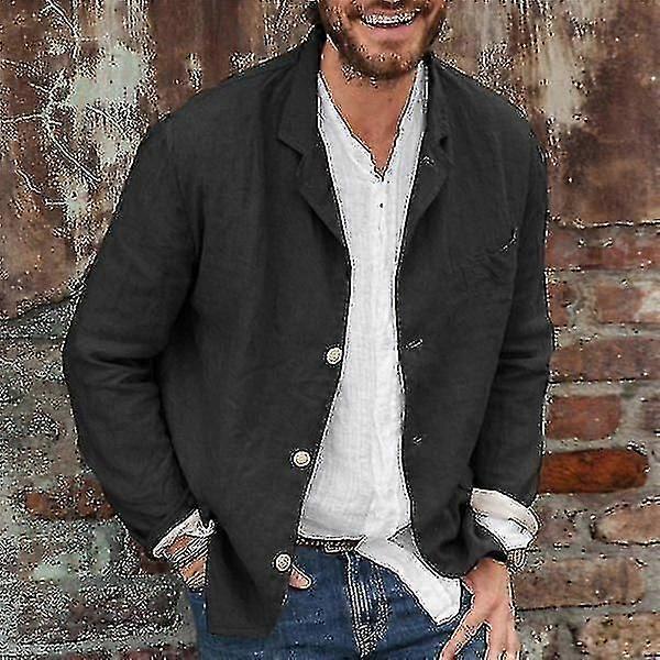 Bomull lin for menn Casual Suit Coat Lapel Button-down Jacket