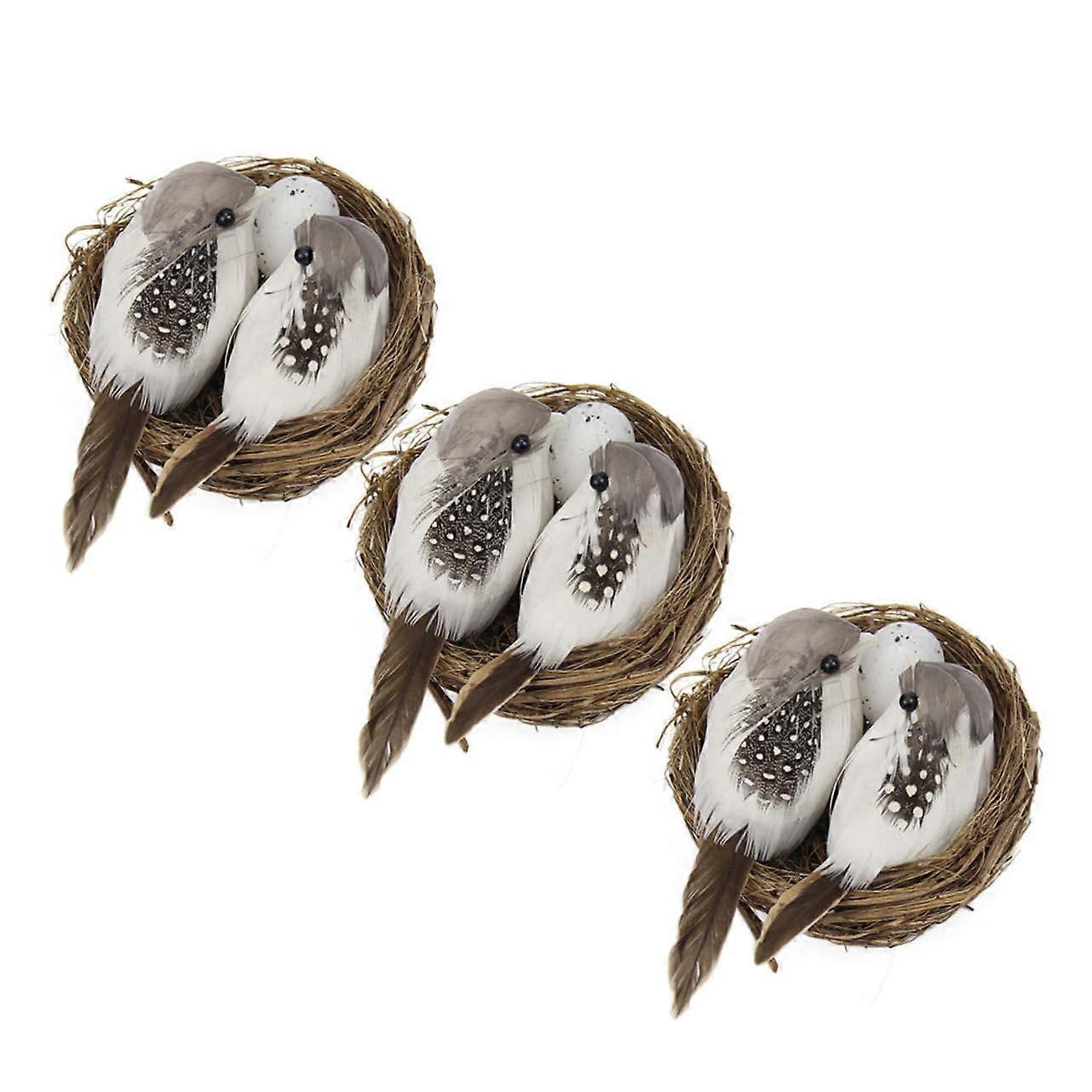 Artificial Bird Nest Set of 3 for Easter Decoration - Simulated Coffee Color Nests with Realistic Design