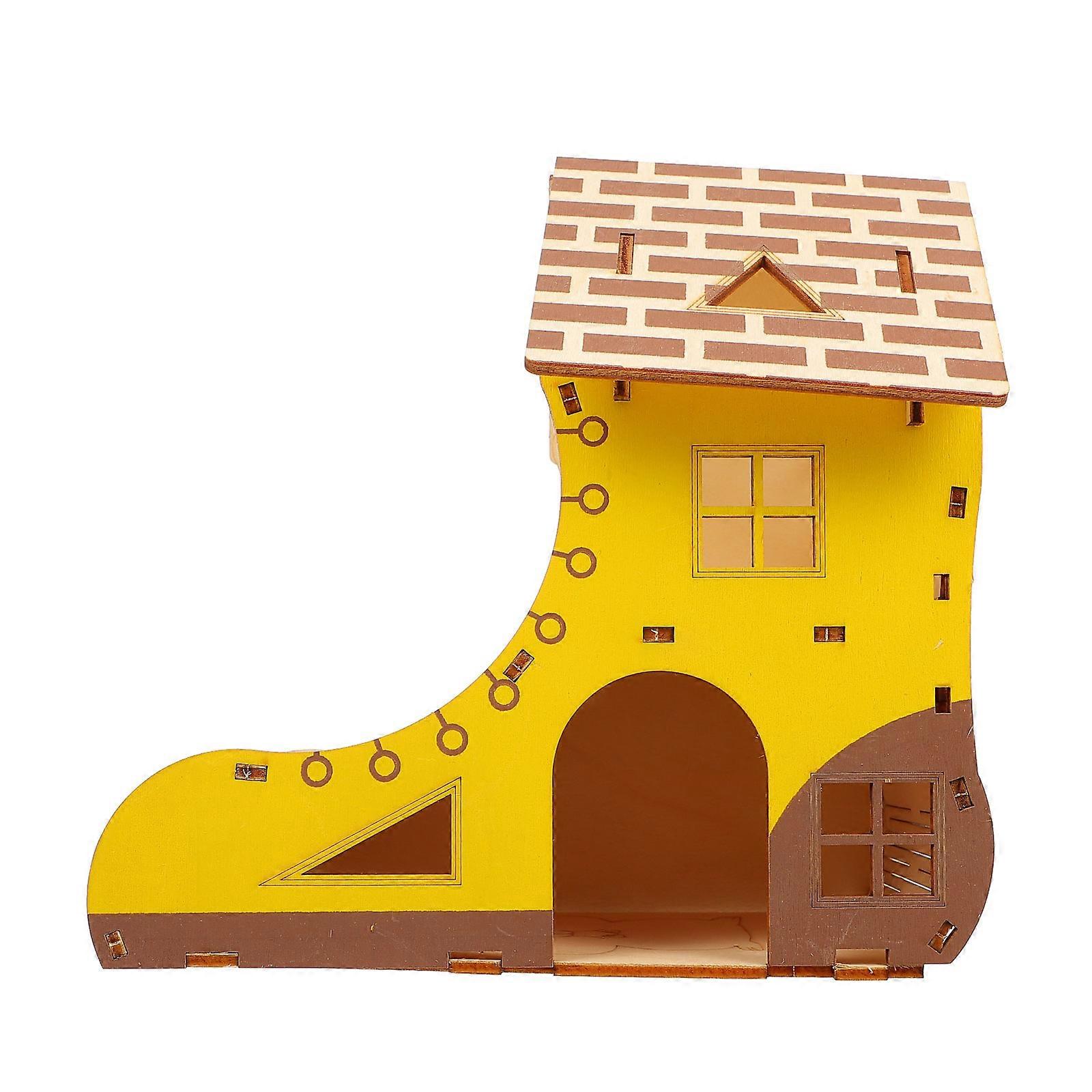 Pet Hamster Toy Wooden Hamster Cabin Healthy Growth Multi-layer Design 1Pack