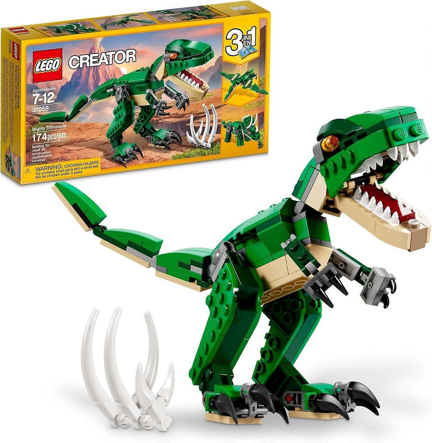 LE GO Creator 3 in 1 Mighty Dinosaur Toy, Transforms from T.rex to Triceratops to Pterodactyl Dinosaur Figures, Perfect Gift for Boys and Girls 7-12 Y