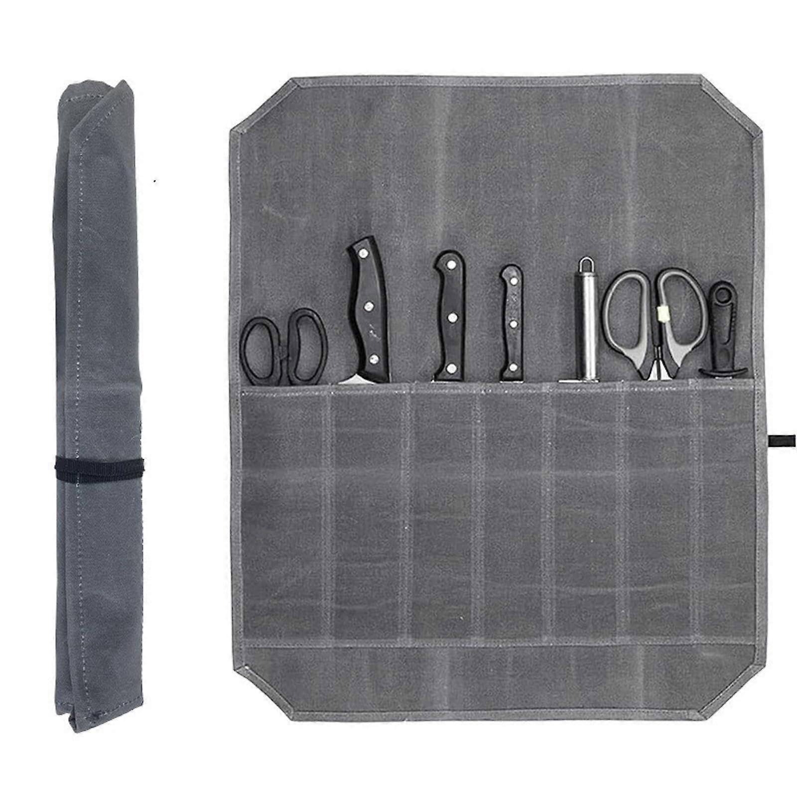 Flymu Knife Bag, Knife Roll Bag with 7 Compartments, Knife Case for  and Spoons (Grey)