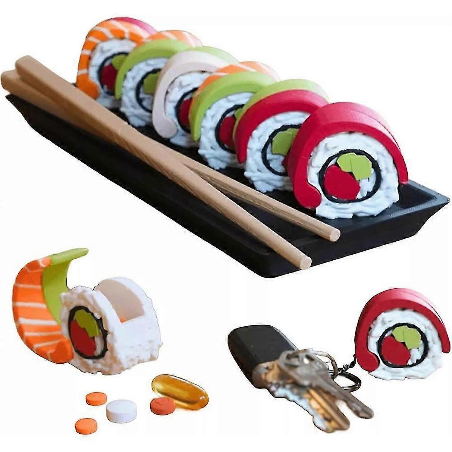 Sushi Supplements - Weekly Pill Container Keychains,7 Day Daily Pill Case