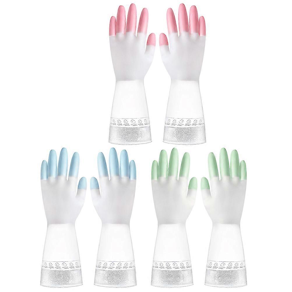 3 Pairs Multi Use Cleaning Gloves in Pink, Green, Blue – Ideal for Kitchen, Dishwashing, Pet Care & Household Jobs